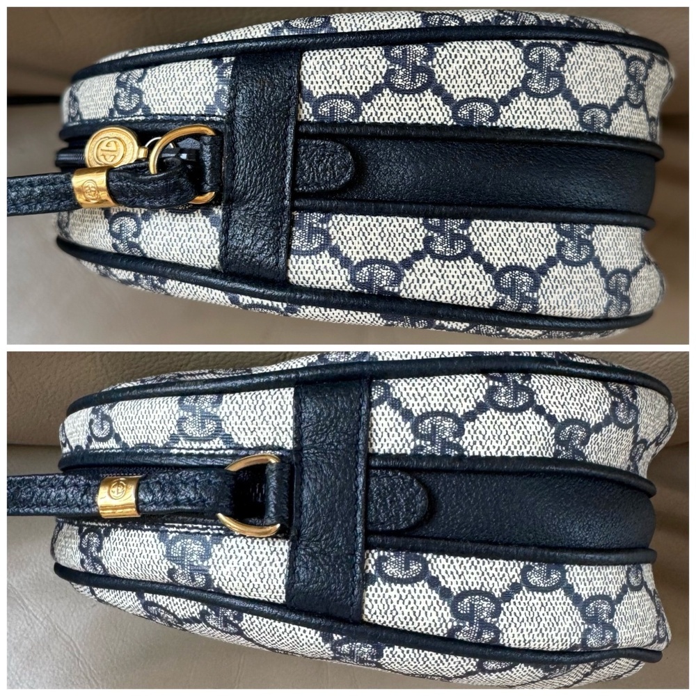 Authentic Vintage Gucci Canteen Navy Monogram Canvas Leather Round Crossbody Bag - Picture 3 of 11